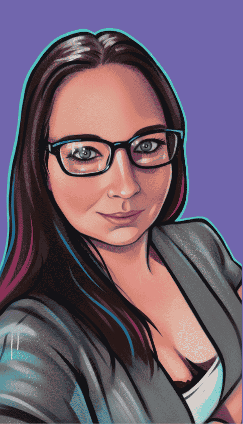 A stylised image of Kristy Holt on a purple background